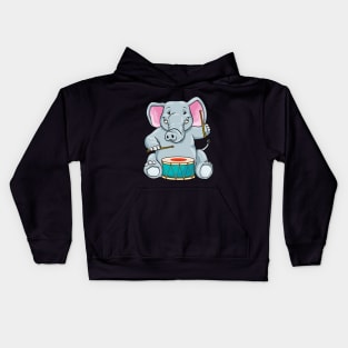 Elephant as musician with drum Kids Hoodie